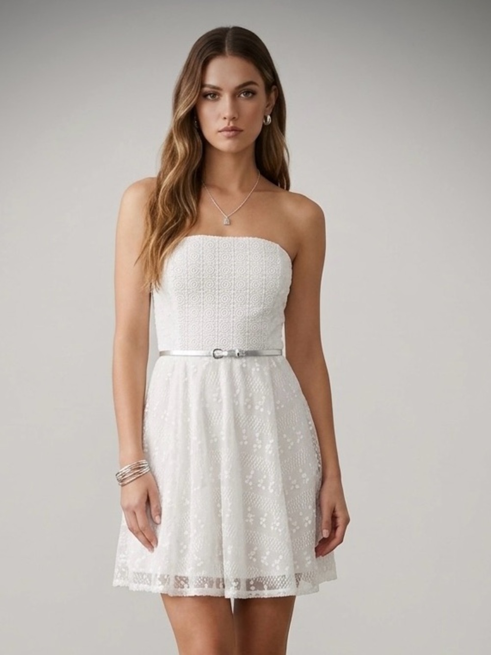 Abercrombie & Fitch Eyelet Lace Strapless Mini Dress Babydoll Ivory XS Y2K